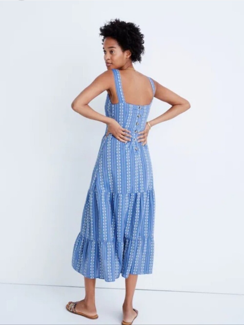 Madewell Embroidered Cotton Button Back Tiered Sundress